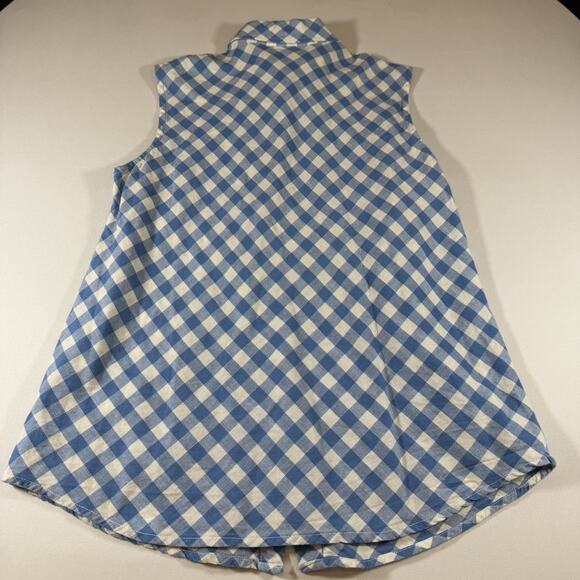 Vintage Talbots Linen Gingham Check Button Short Sleeve Blouse Top Blue Wms 8 - Picture 4 of 9